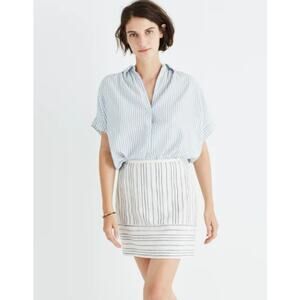 Madewell Linen Gamine Mini Skirt in Stripe Play White Blue Mini Skirt sz 4